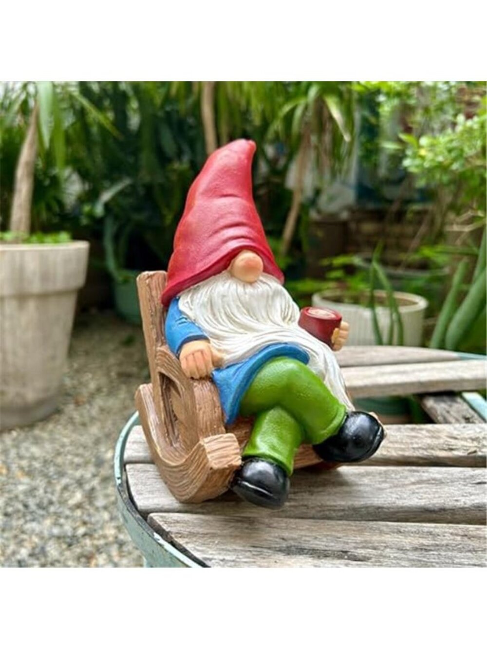 Drinking Coffee Faceless Garden Gnome Statue Decoration 7.1" Figurine Ornament